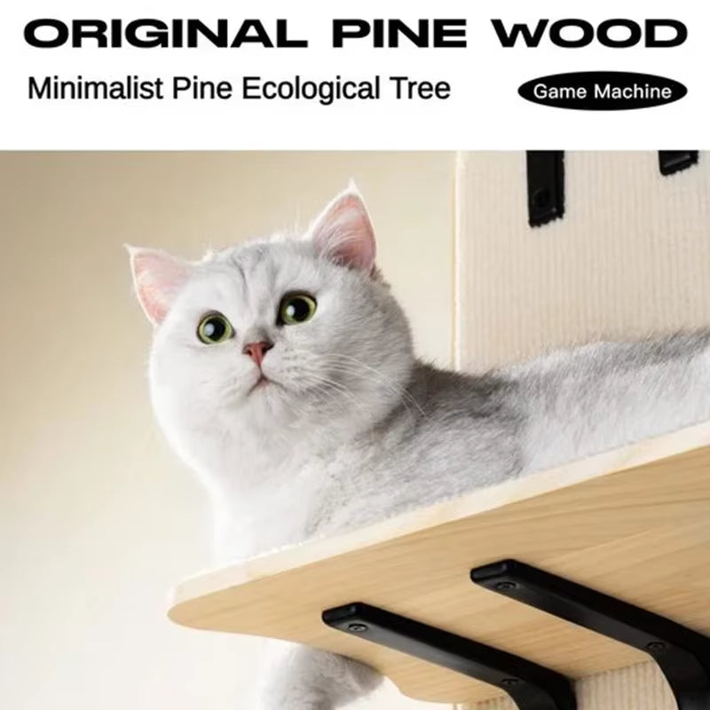 4-Levels Versatile Cat Climber Shelves Wooden Vertical Cats Board Shelf Hanging on Door Steady Cat Tree Tower Cat Climbing Frame